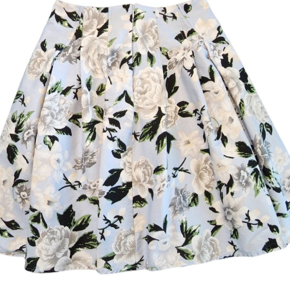 Grace Karin Soft Blue Floral Pleated & Flared Bohemian Knee Length Skirt M - Picture 4 of 5